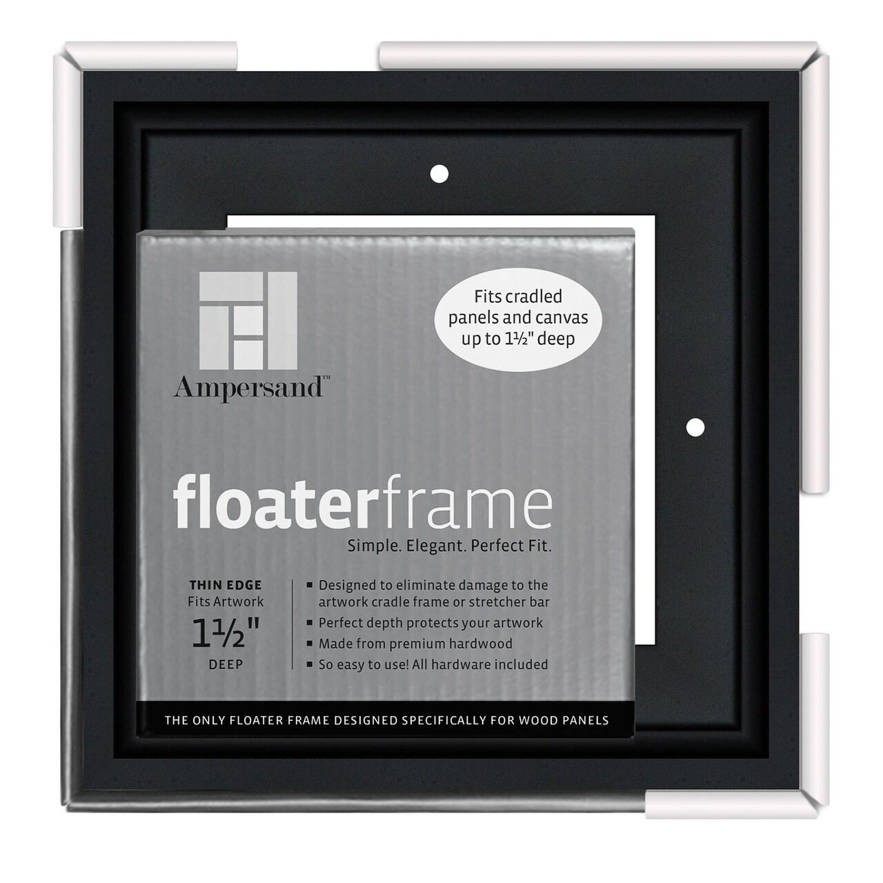 Ampersand Art Floaterframe, Thin Edge, 1.5" Depth, 6" x 6", Black